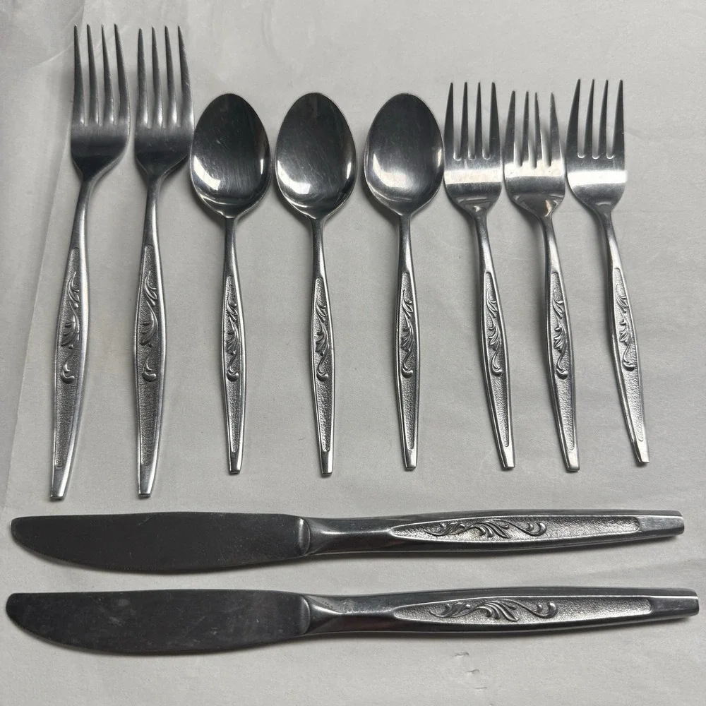 10 Carlton CAS1 Stainless Woodcrest Textured Glossy Silverware Flatware Japan